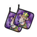 Greyhound King of Mardi Gras Pot Holder Set of 2 Heat Resistant Quilted Hot Pads 7.5 x 7.5 Inch, Insulated Kitchen Trivets for Cooking & Baking