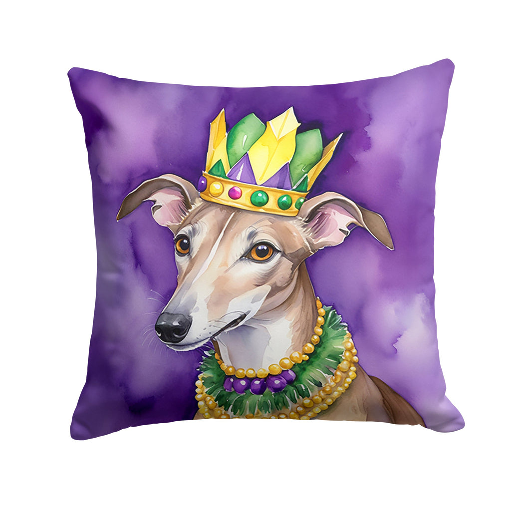 Greyhound King of Mardi Gras Decorative Throw Pillow 14x14 Indoor Outdoor Accent Cushion, Fabric Cover with Insert for Sofa, Bed, Porch & Living Room