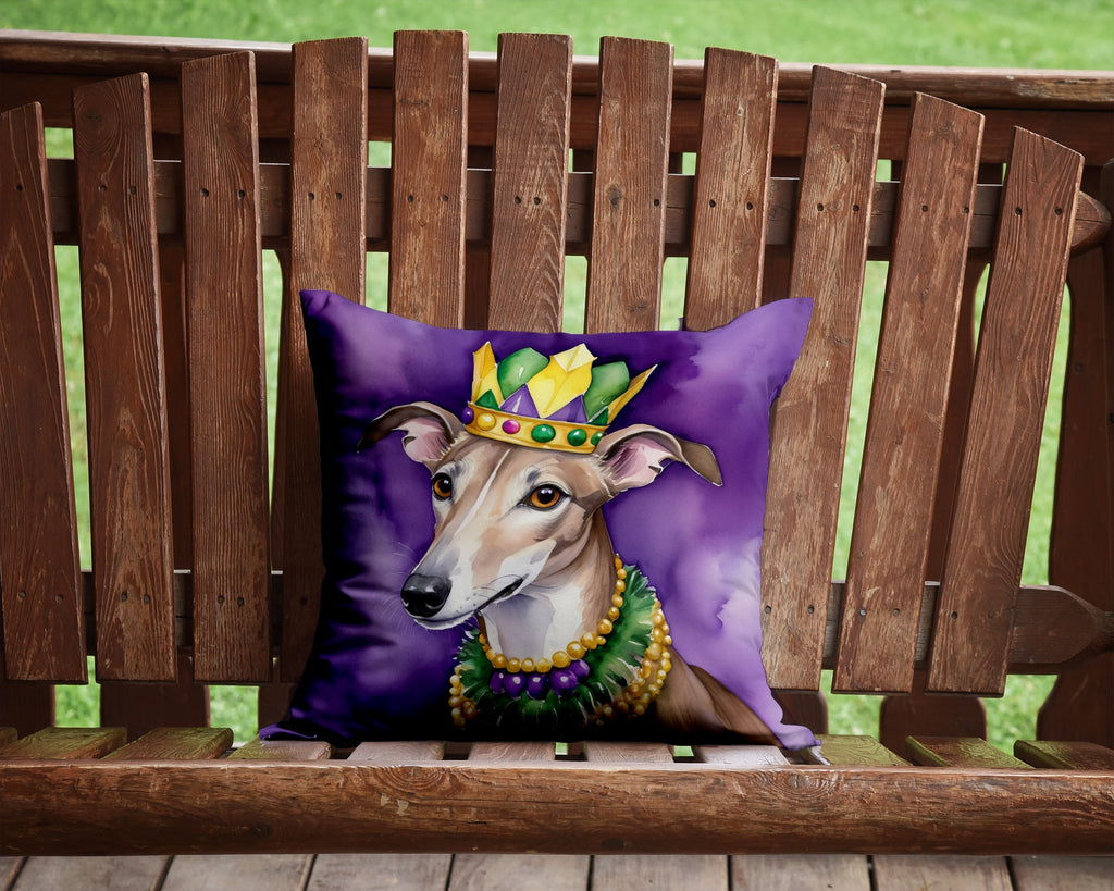 Greyhound King of Mardi Gras Decorative Throw Pillow 14x14 Indoor Outdoor Accent Cushion, Fabric Cover with Insert for Sofa, Bed, Porch & Living Room