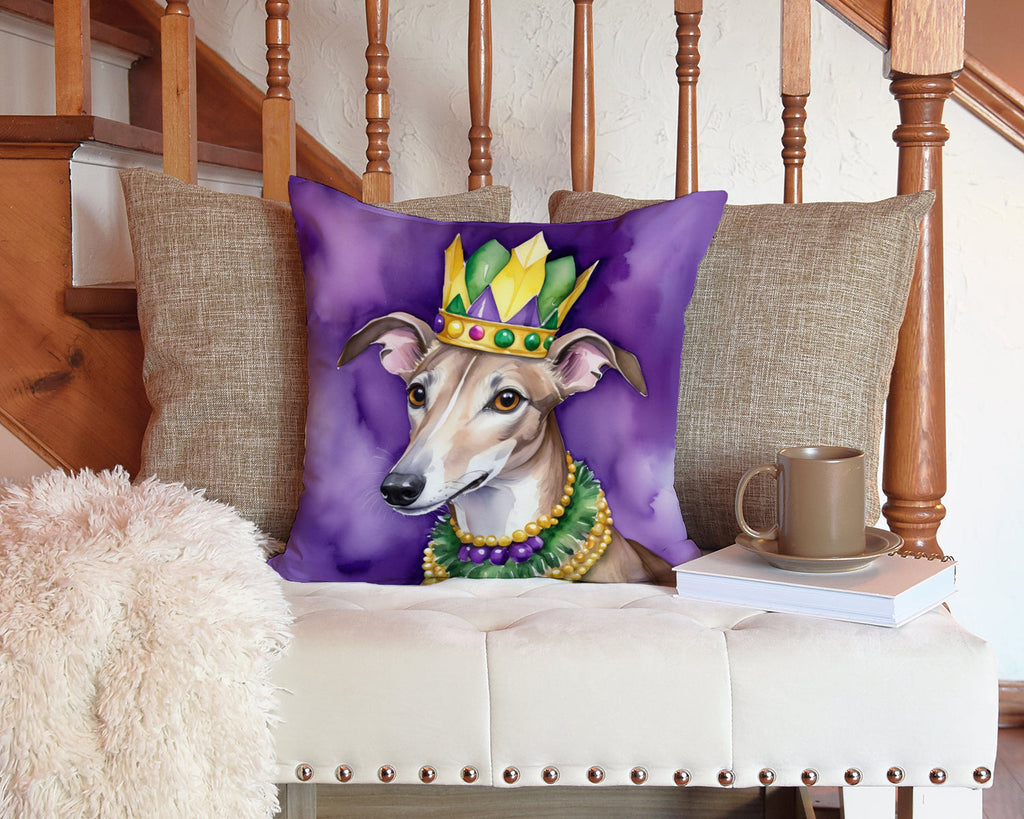 Greyhound King of Mardi Gras Decorative Throw Pillow 14x14 Indoor Outdoor Accent Cushion, Fabric Cover with Insert for Sofa, Bed, Porch & Living Room