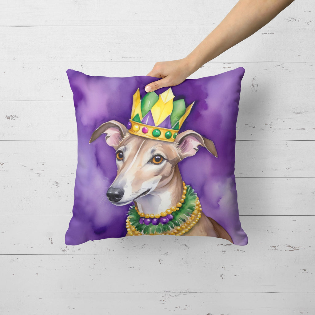 Greyhound King of Mardi Gras Decorative Throw Pillow 18x18 Indoor Outdoor Accent Cushion, Fabric Cover with Insert for Sofa, Bed, Porch & Living Room