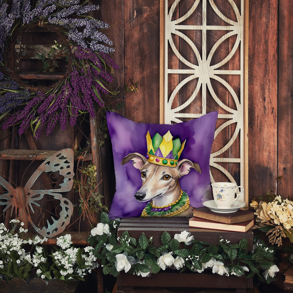 Greyhound King of Mardi Gras Decorative Throw Pillow 18x18 Indoor Outdoor Accent Cushion, Fabric Cover with Insert for Sofa, Bed, Porch & Living Room