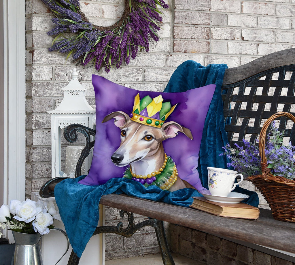 Greyhound King of Mardi Gras Decorative Throw Pillow 18x18 Indoor Outdoor Accent Cushion, Fabric Cover with Insert for Sofa, Bed, Porch & Living Room