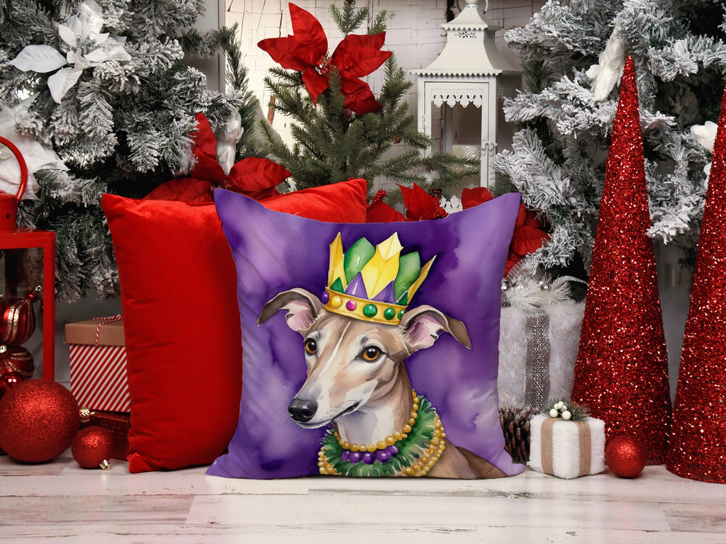 Greyhound King of Mardi Gras Decorative Throw Pillow 18x18 Indoor Outdoor Accent Cushion, Fabric Cover with Insert for Sofa, Bed, Porch & Living Room