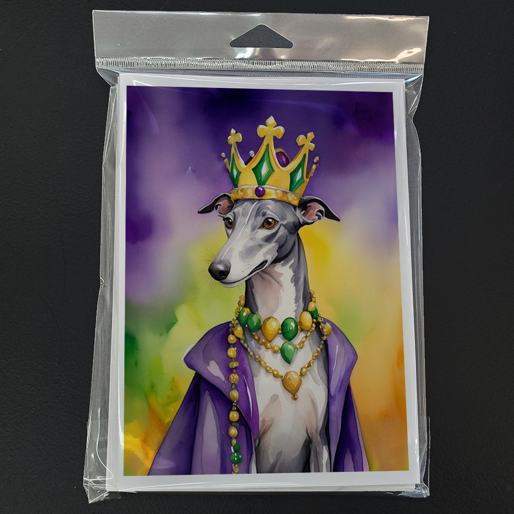 Greyhound King of Mardi Gras Greeting Cards Pack of 8 Blank Cards with Envelopes Whimsical A7 Size 5x7