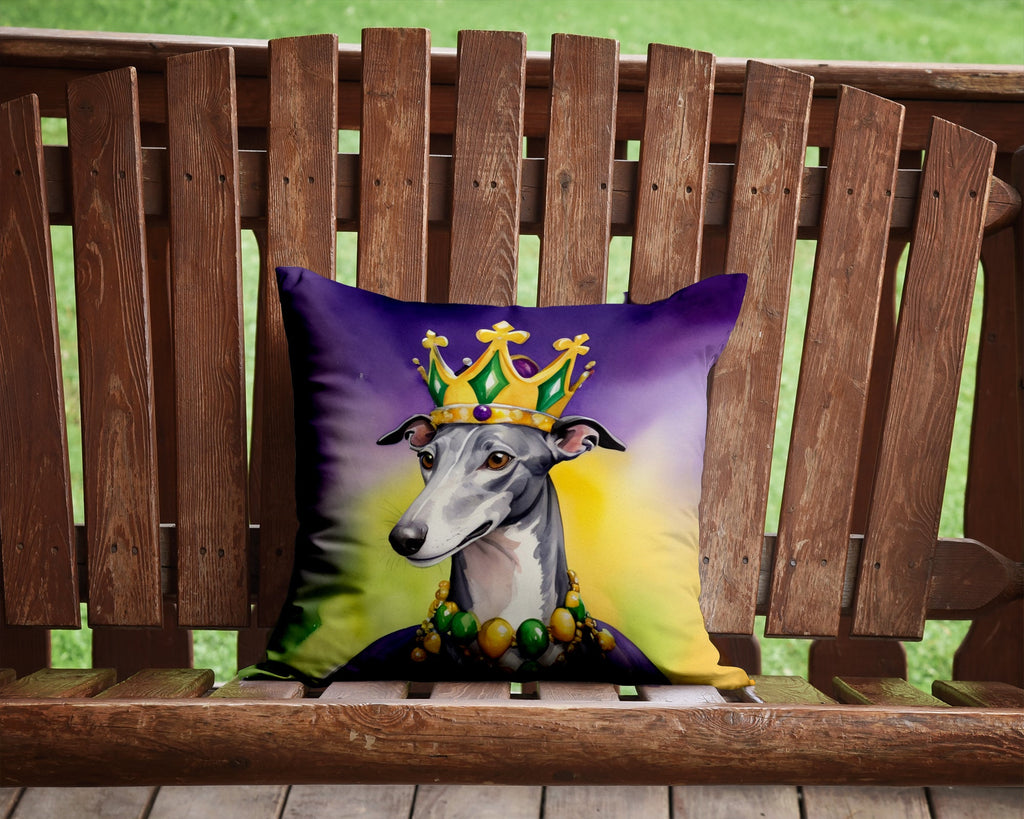 Greyhound King of Mardi Gras Decorative Throw Pillow 14x14 Indoor Outdoor Accent Cushion, Fabric Cover with Insert for Sofa, Bed, Porch & Living Room