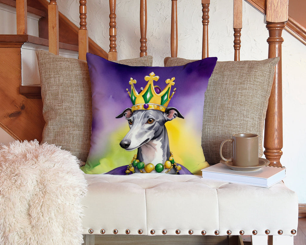 Greyhound King of Mardi Gras Decorative Throw Pillow 14x14 Indoor Outdoor Accent Cushion, Fabric Cover with Insert for Sofa, Bed, Porch & Living Room