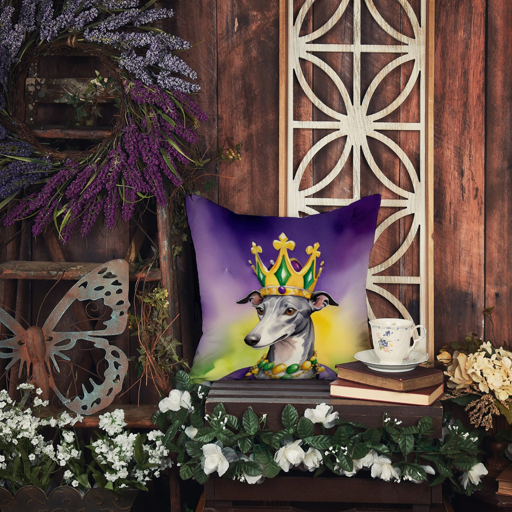 Greyhound King of Mardi Gras Decorative Throw Pillow 18x18 Indoor Outdoor Accent Cushion, Fabric Cover with Insert for Sofa, Bed, Porch & Living Room