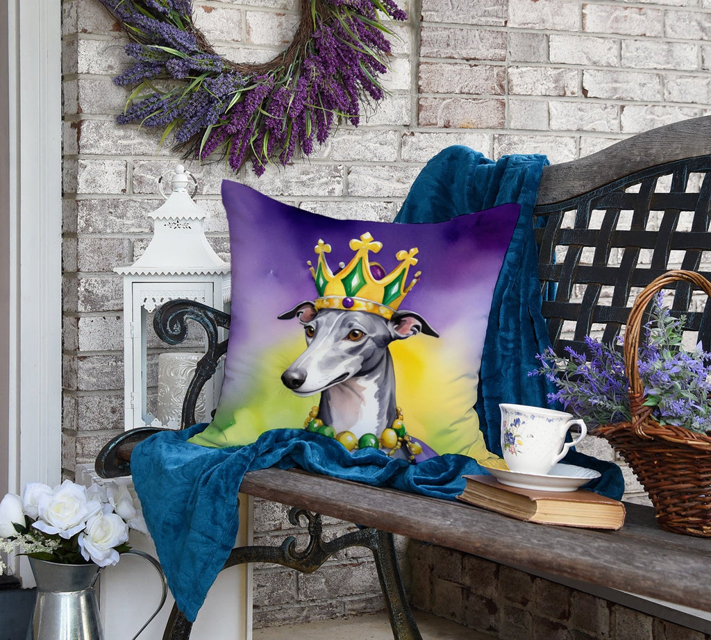 Greyhound King of Mardi Gras Decorative Throw Pillow 18x18 Indoor Outdoor Accent Cushion, Fabric Cover with Insert for Sofa, Bed, Porch & Living Room