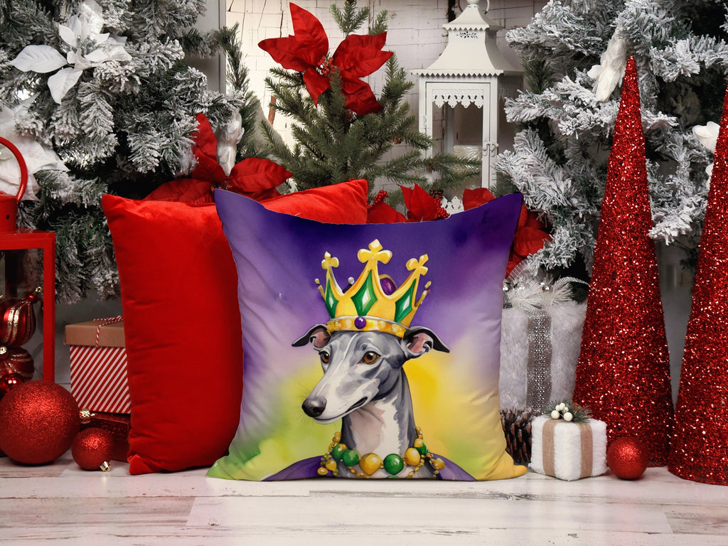 Greyhound King of Mardi Gras Decorative Throw Pillow 18x18 Indoor Outdoor Accent Cushion, Fabric Cover with Insert for Sofa, Bed, Porch & Living Room