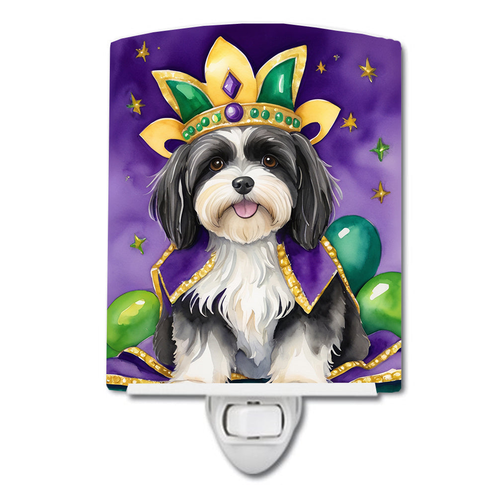 Havanese King of Mardi Gras Ceramic Night Light Compact, UL-Certified, Ideal for Bedroom, Bathroom, Nursery, Hallway, Kitchen, 6x4x3, Multicolor