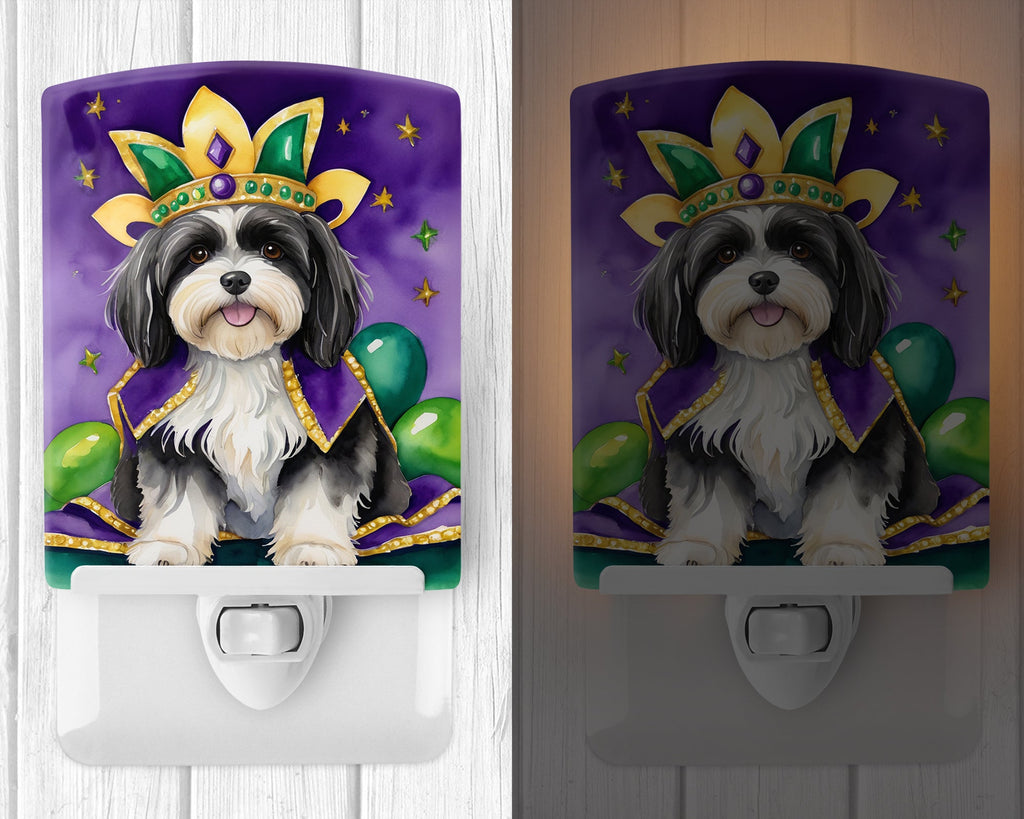 Havanese King of Mardi Gras Ceramic Night Light Compact, UL-Certified, Ideal for Bedroom, Bathroom, Nursery, Hallway, Kitchen, 6x4x3, Multicolor