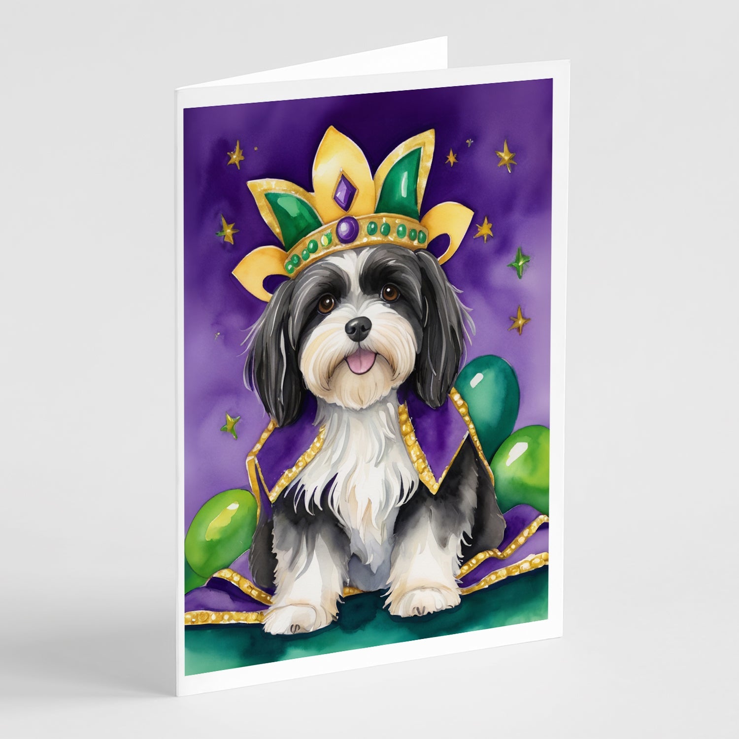 Havanese King of Mardi Gras Greeting Cards Pack of 8 Blank Cards with Envelopes Whimsical A7 Size 5x7
