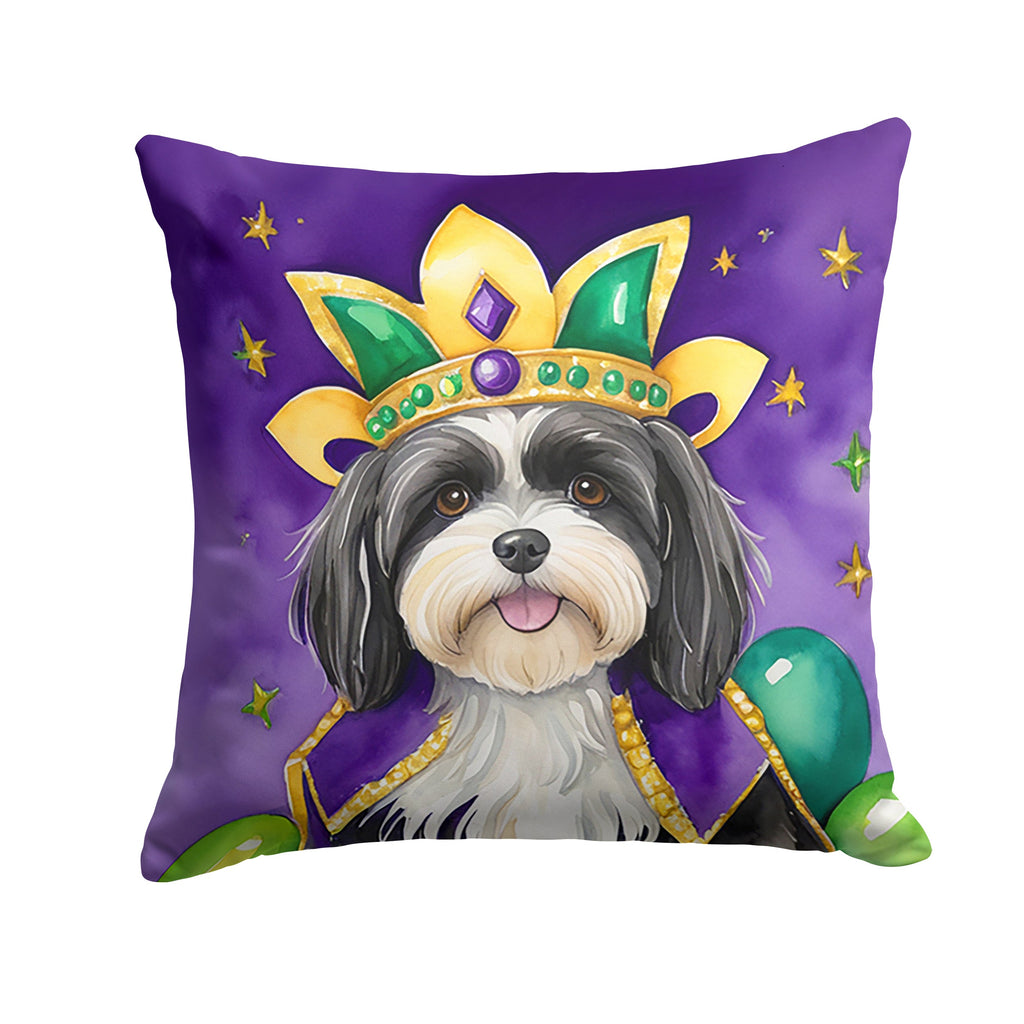Havanese King of Mardi Gras Decorative Throw Pillow 14x14 Indoor Outdoor Accent Cushion, Fabric Cover with Insert for Sofa, Bed, Porch & Living Room