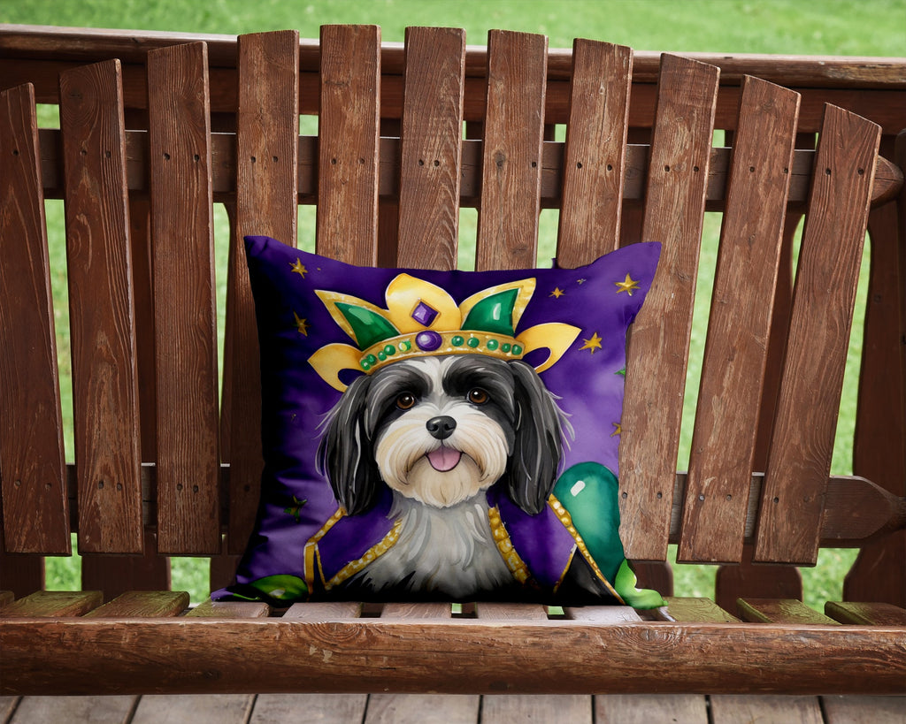 Havanese King of Mardi Gras Decorative Throw Pillow 14x14 Indoor Outdoor Accent Cushion, Fabric Cover with Insert for Sofa, Bed, Porch & Living Room