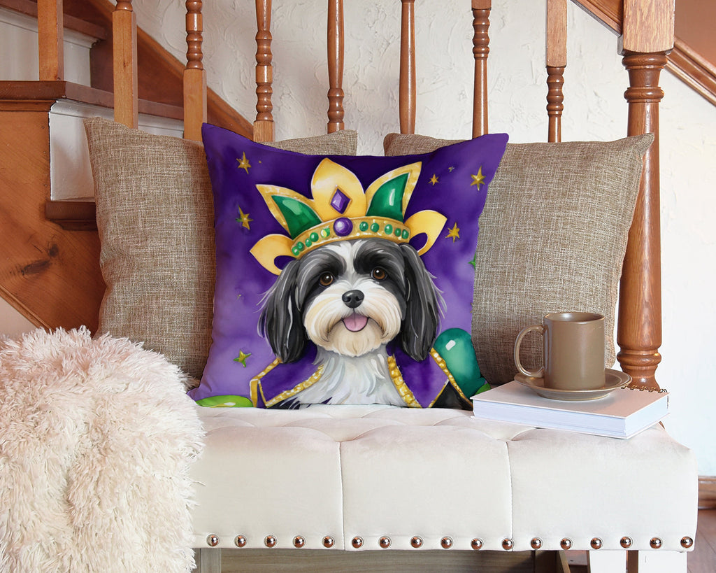 Havanese King of Mardi Gras Decorative Throw Pillow 14x14 Indoor Outdoor Accent Cushion, Fabric Cover with Insert for Sofa, Bed, Porch & Living Room