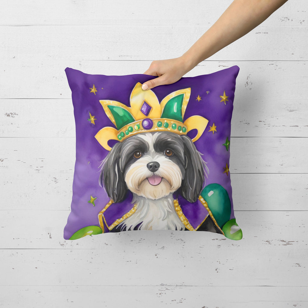 Havanese King of Mardi Gras Decorative Throw Pillow 18x18 Indoor Outdoor Accent Cushion, Fabric Cover with Insert for Sofa, Bed, Porch & Living Room