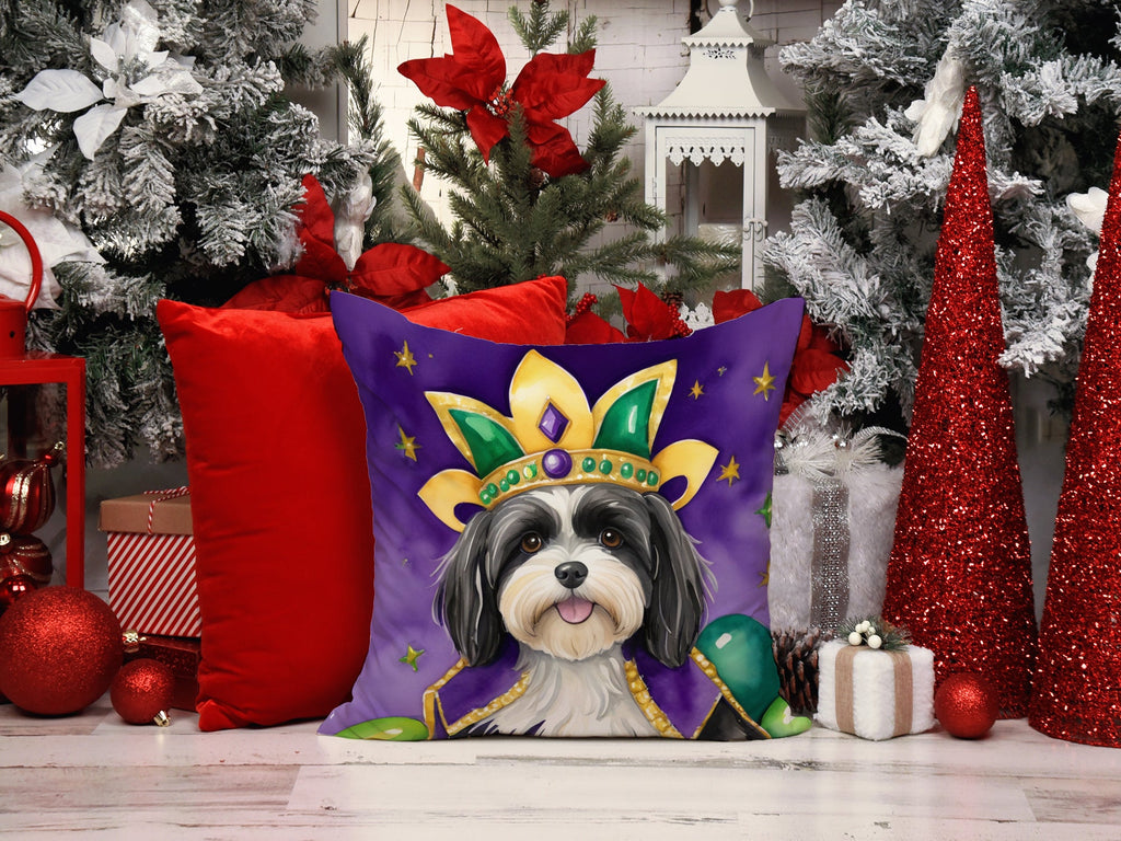 Havanese King of Mardi Gras Decorative Throw Pillow 18x18 Indoor Outdoor Accent Cushion, Fabric Cover with Insert for Sofa, Bed, Porch & Living Room