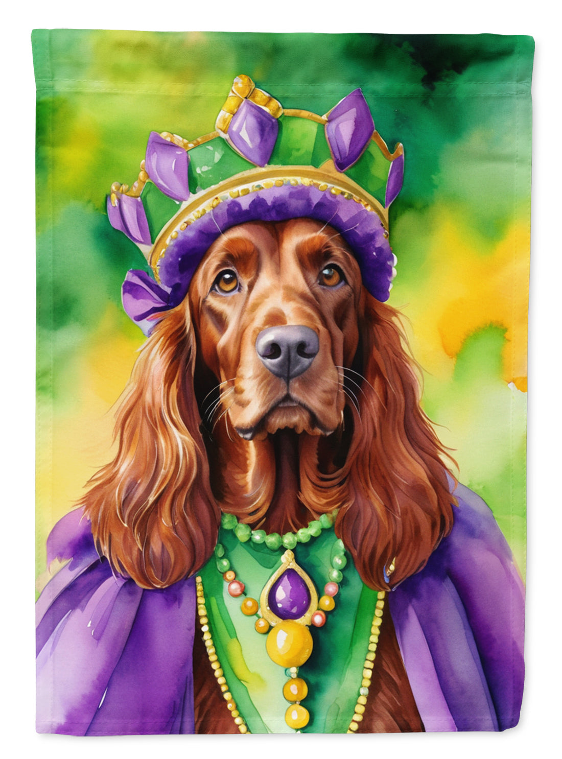 Irish Setter King of Mardi Gras House Flag 28x40 Porch Sleeve Pole Decorative Outside Yard Banner Artwork Wall Hanging, Polyester