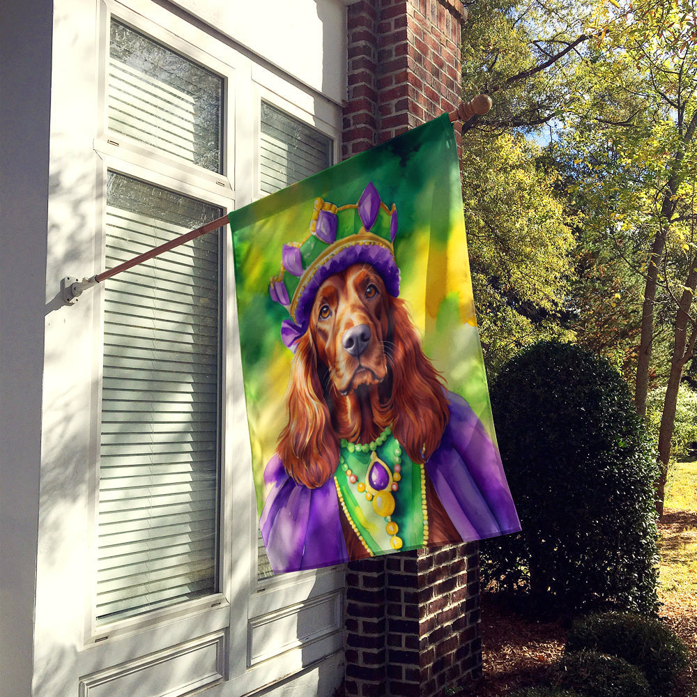 Irish Setter King of Mardi Gras House Flag 28x40 Porch Sleeve Pole Decorative Outside Yard Banner Artwork Wall Hanging, Polyester