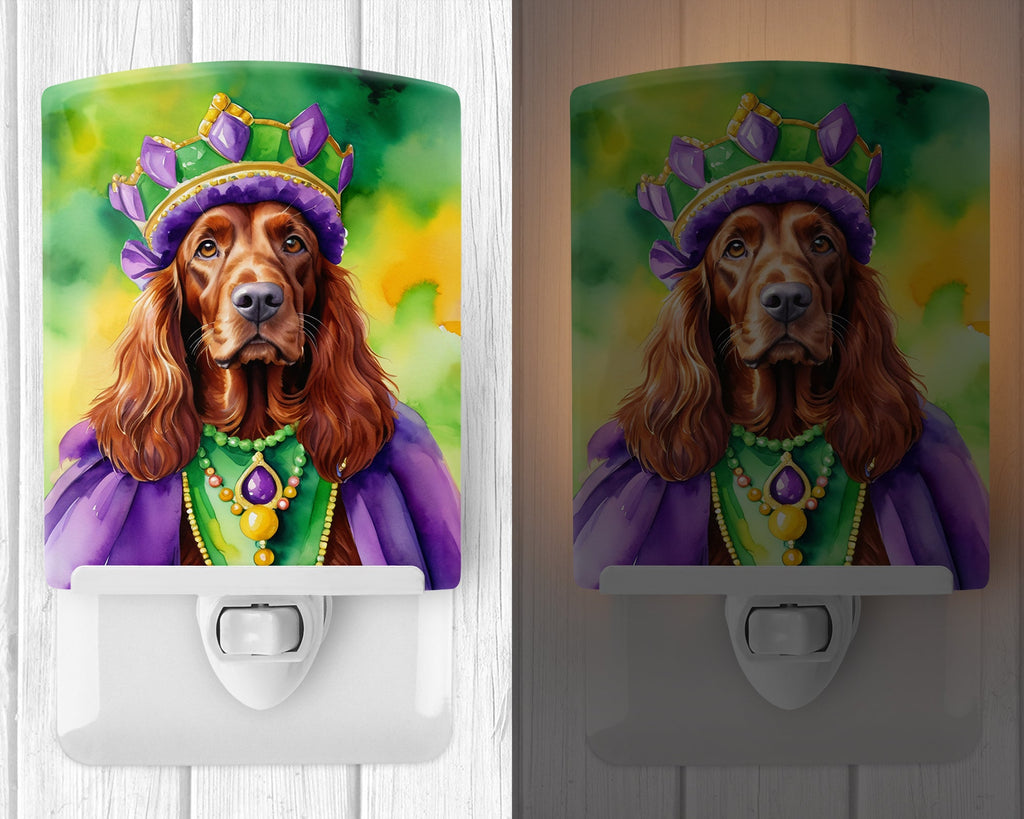 Irish Setter King of Mardi Gras Ceramic Night Light Compact, UL-Certified, Ideal for Bedroom, Bathroom, Nursery, Hallway, Kitchen, 6x4x3, Multicolor