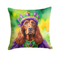 Irish Setter King of Mardi Gras Decorative Throw Pillow 14x14 Indoor Outdoor Accent Cushion, Fabric Cover with Insert for Sofa, Bed, Porch & Living Room