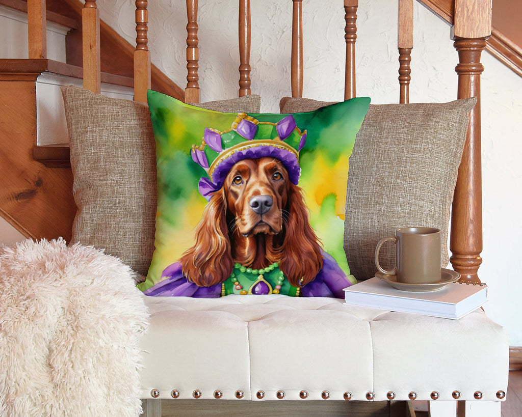 Irish Setter King of Mardi Gras Decorative Throw Pillow 14x14 Indoor Outdoor Accent Cushion, Fabric Cover with Insert for Sofa, Bed, Porch & Living Room