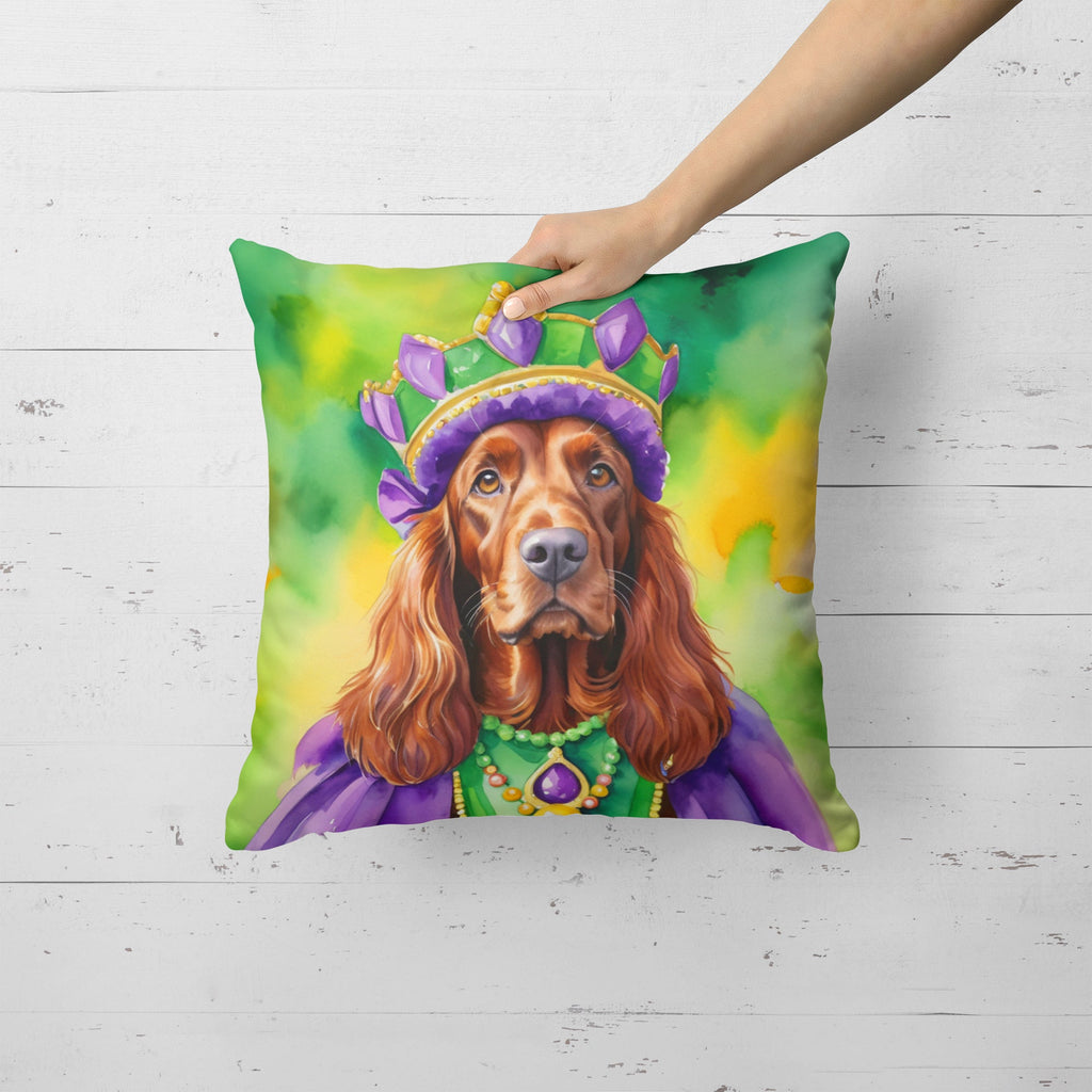 Irish Setter King of Mardi Gras Decorative Throw Pillow 18x18 Indoor Outdoor Accent Cushion, Fabric Cover with Insert for Sofa, Bed, Porch & Living Room
