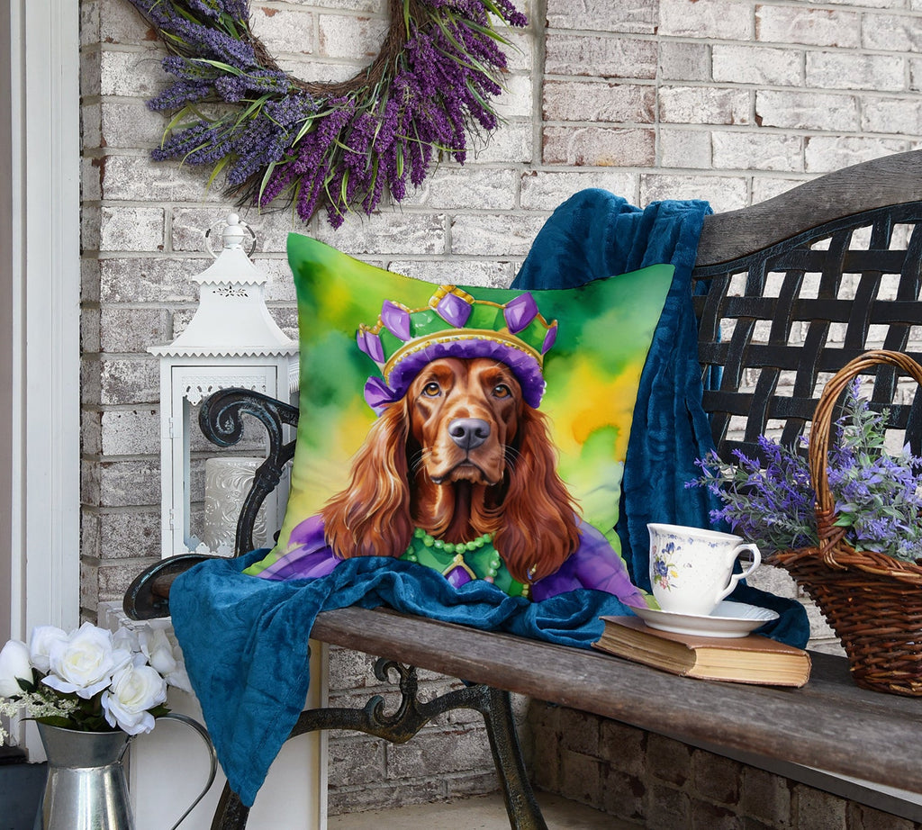 Irish Setter King of Mardi Gras Decorative Throw Pillow 18x18 Indoor Outdoor Accent Cushion, Fabric Cover with Insert for Sofa, Bed, Porch & Living Room