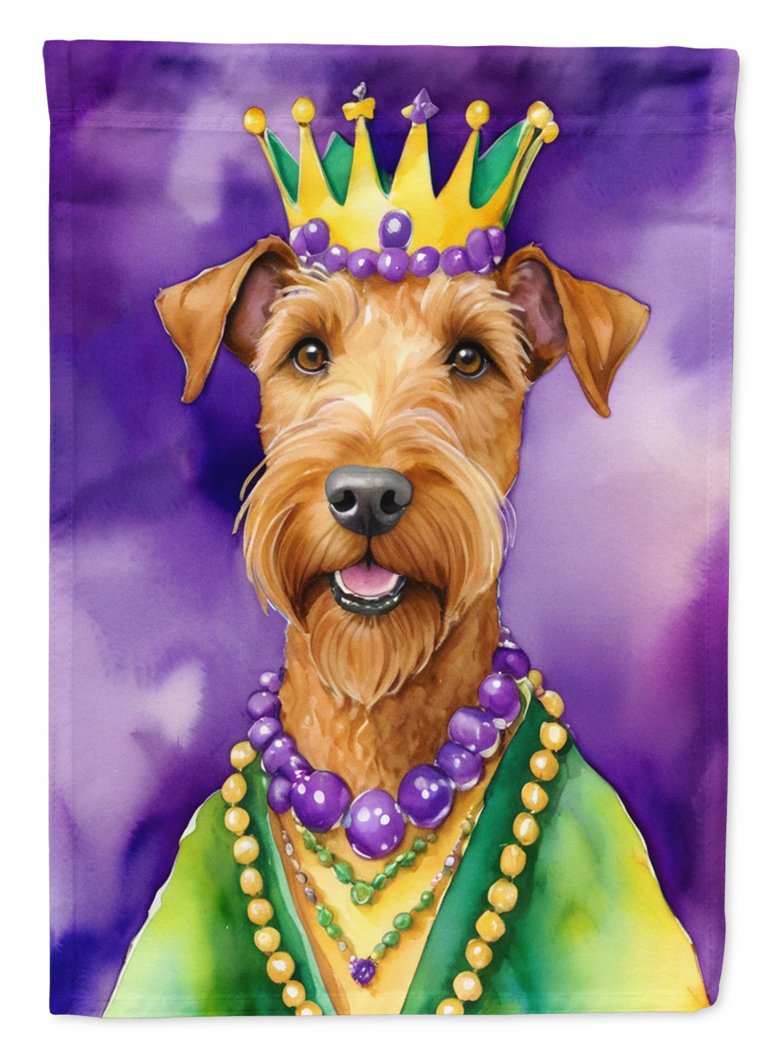 Irish Terrier King of Mardi Gras House Flag 28x40 Porch Sleeve Pole Decorative Outside Yard Banner Artwork Wall Hanging, Polyester