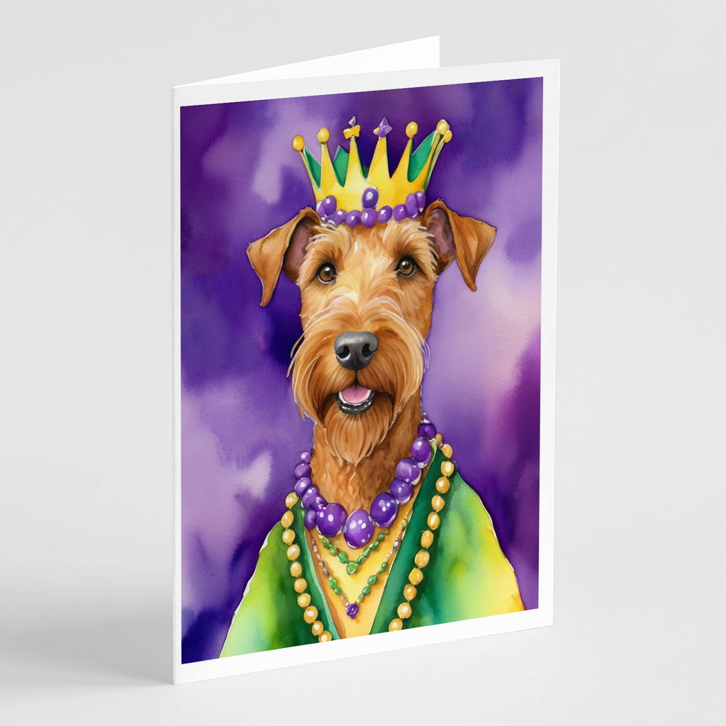 Irish Terrier King of Mardi Gras Greeting Cards Pack of 8 Blank Cards with Envelopes Whimsical A7 Size 5x7