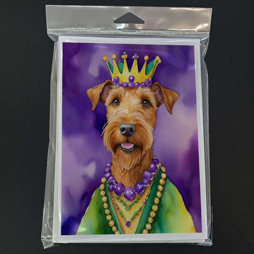 Irish Terrier King of Mardi Gras Greeting Cards Pack of 8 Blank Cards with Envelopes Whimsical A7 Size 5x7