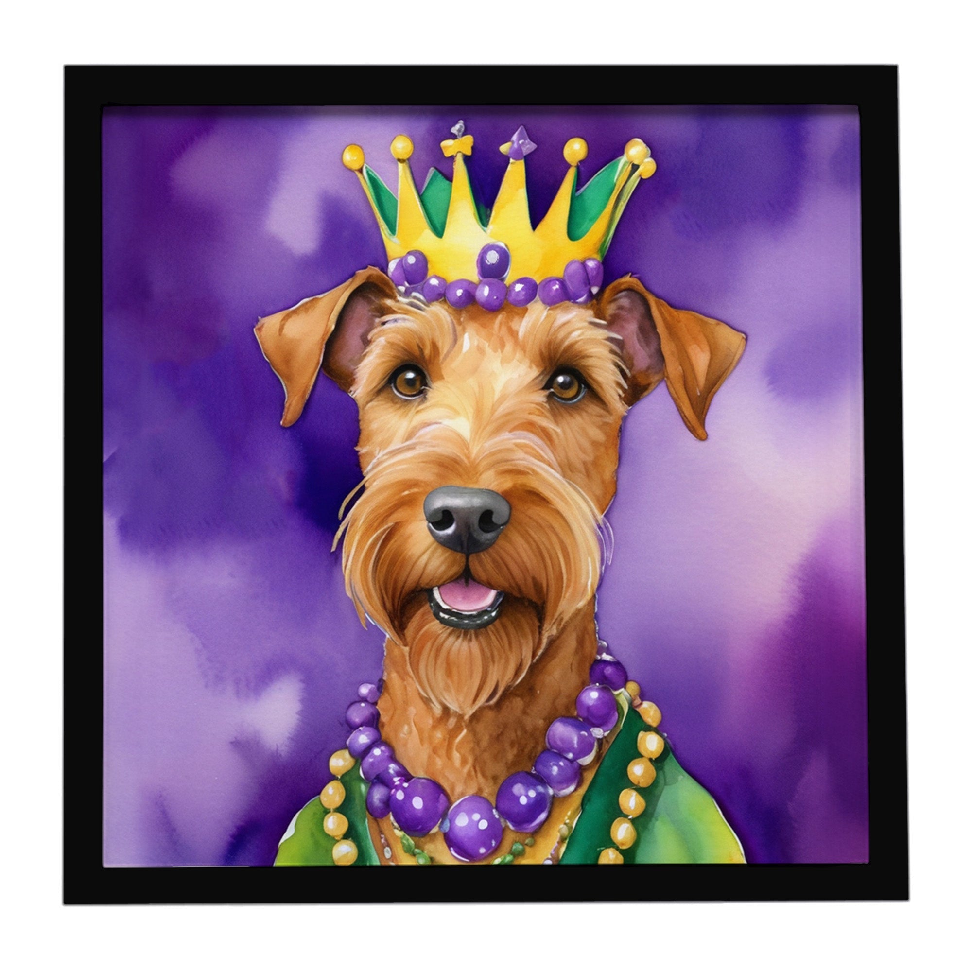 Irish Terrier King of Mardi Gras Framed Metal Print Bathroom, Kitchen, Office, Home Decor Wall Art Ready to Hang, Square, 8X8