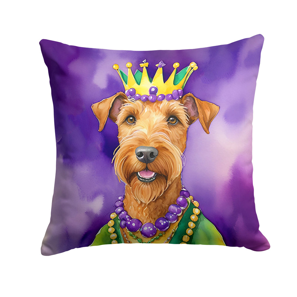 Irish Terrier King of Mardi Gras Decorative Throw Pillow 14x14 Indoor Outdoor Accent Cushion, Fabric Cover with Insert for Sofa, Bed, Porch & Living Room