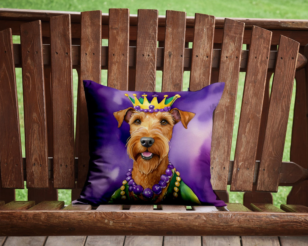 Irish Terrier King of Mardi Gras Decorative Throw Pillow 14x14 Indoor Outdoor Accent Cushion, Fabric Cover with Insert for Sofa, Bed, Porch & Living Room