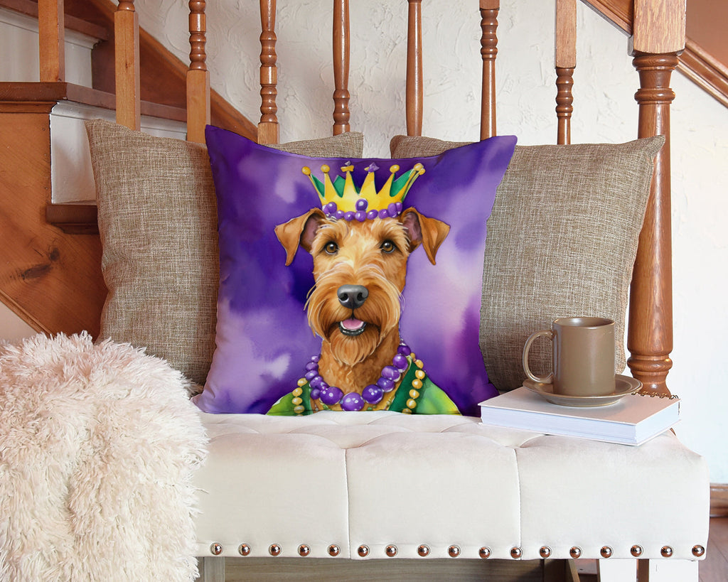 Irish Terrier King of Mardi Gras Decorative Throw Pillow 14x14 Indoor Outdoor Accent Cushion, Fabric Cover with Insert for Sofa, Bed, Porch & Living Room