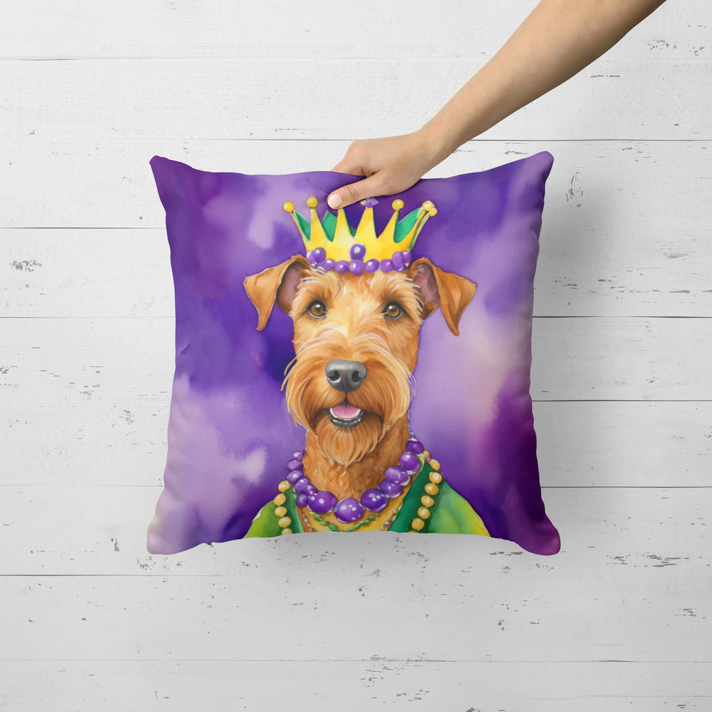Irish Terrier King of Mardi Gras Decorative Throw Pillow 18x18 Indoor Outdoor Accent Cushion, Fabric Cover with Insert for Sofa, Bed, Porch & Living Room