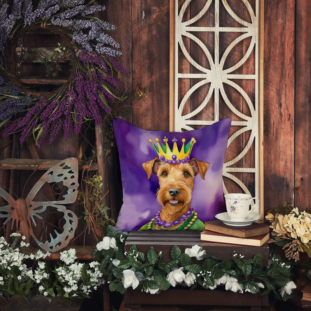Irish Terrier King of Mardi Gras Decorative Throw Pillow 18x18 Indoor Outdoor Accent Cushion, Fabric Cover with Insert for Sofa, Bed, Porch & Living Room