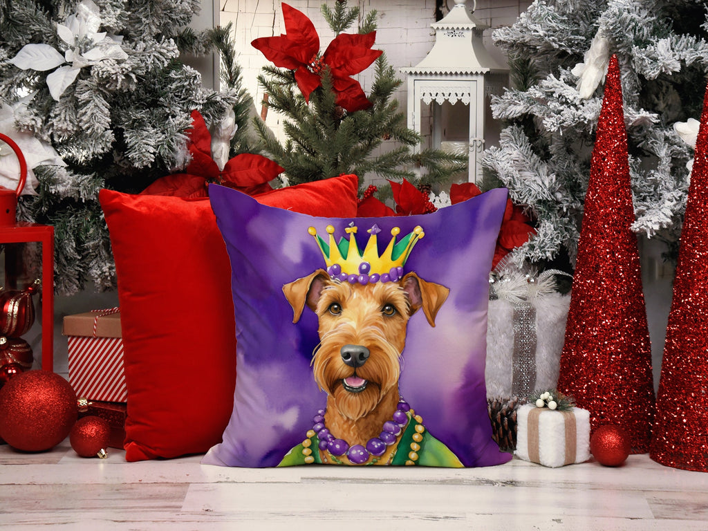 Irish Terrier King of Mardi Gras Decorative Throw Pillow 18x18 Indoor Outdoor Accent Cushion, Fabric Cover with Insert for Sofa, Bed, Porch & Living Room