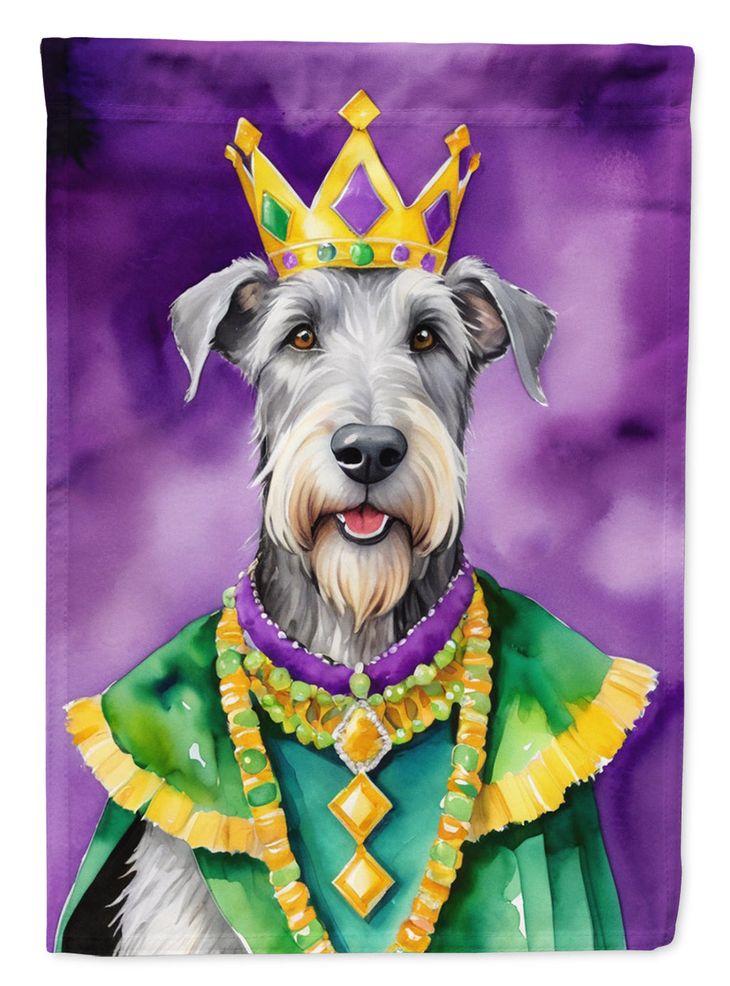Irish Wolfhound King of Mardi Gras House Flag 28x40 Porch Sleeve Pole Decorative Outside Yard Banner Artwork Wall Hanging, Polyester