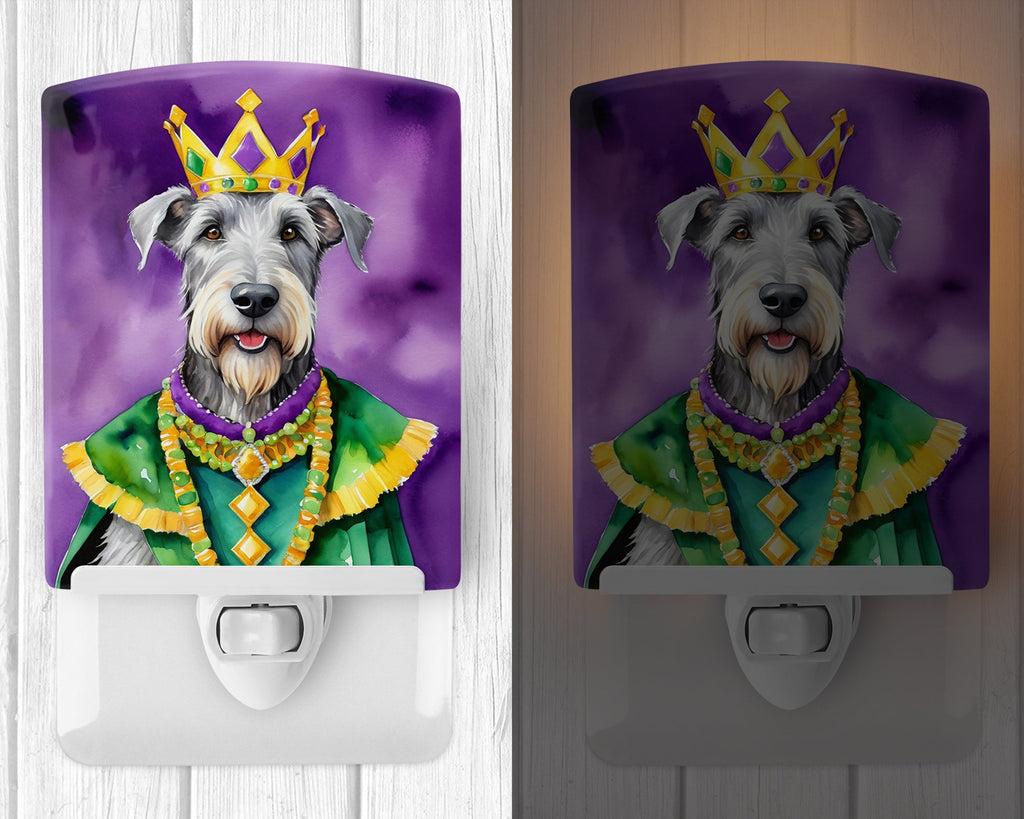 Irish Wolfhound King of Mardi Gras Ceramic Night Light Compact, UL-Certified, Ideal for Bedroom, Bathroom, Nursery, Hallway, Kitchen, 6x4x3, Multicolor