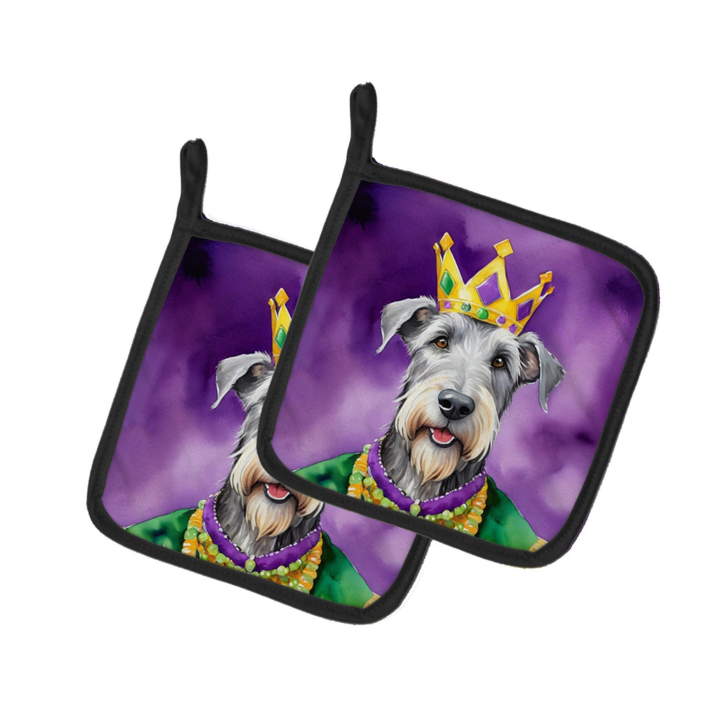 Irish Wolfhound King of Mardi Gras Pot Holder Set of 2 Heat Resistant Quilted Hot Pads 7.5 x 7.5 Inch, Insulated Kitchen Trivets for Cooking & Baking