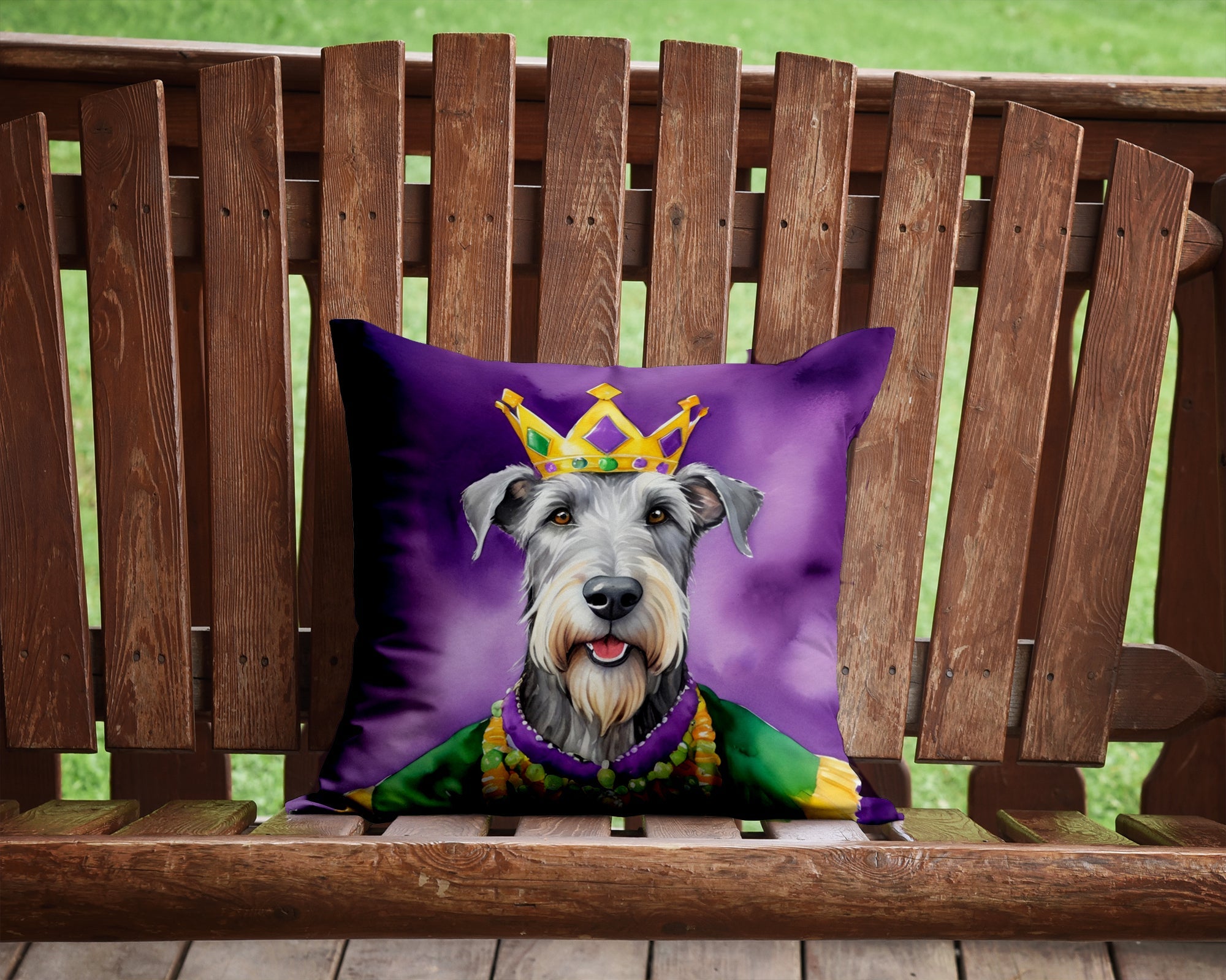 Irish Wolfhound King of Mardi Gras Decorative Throw Pillow 14x14 Indoor Outdoor Accent Cushion, Fabric Cover with Insert for Sofa, Bed, Porch & Living Room