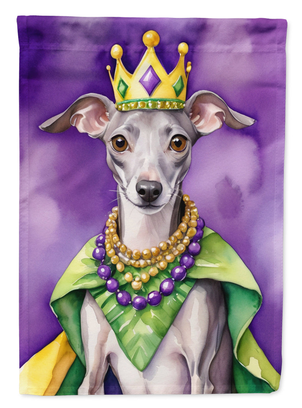 Italian Greyhound King of Mardi Gras House Flag 28x40 Porch Sleeve Pole Decorative Outside Yard Banner Artwork Wall Hanging, Polyester