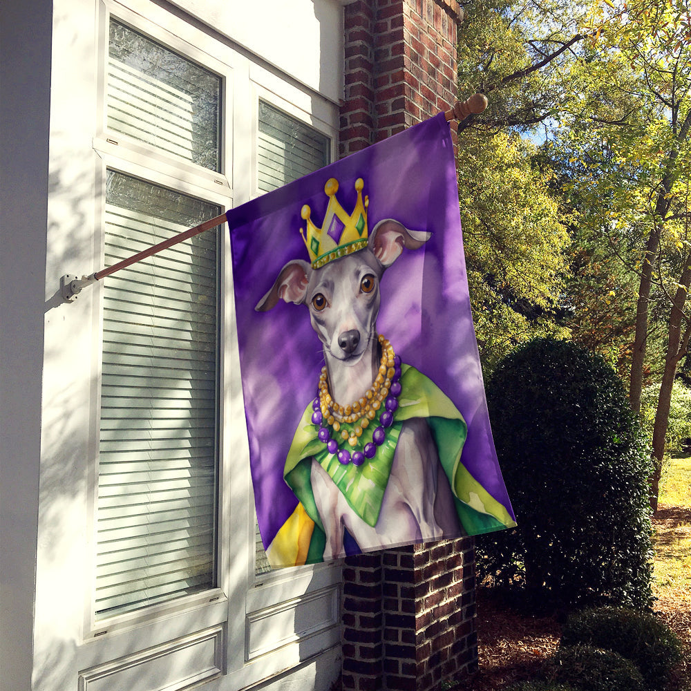 Italian Greyhound King of Mardi Gras House Flag 28x40 Porch Sleeve Pole Decorative Outside Yard Banner Artwork Wall Hanging, Polyester