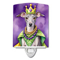 Italian Greyhound King of Mardi Gras Ceramic Night Light Compact, UL-Certified, Ideal for Bedroom, Bathroom, Nursery, Hallway, Kitchen, 6x4x3, Multicolor