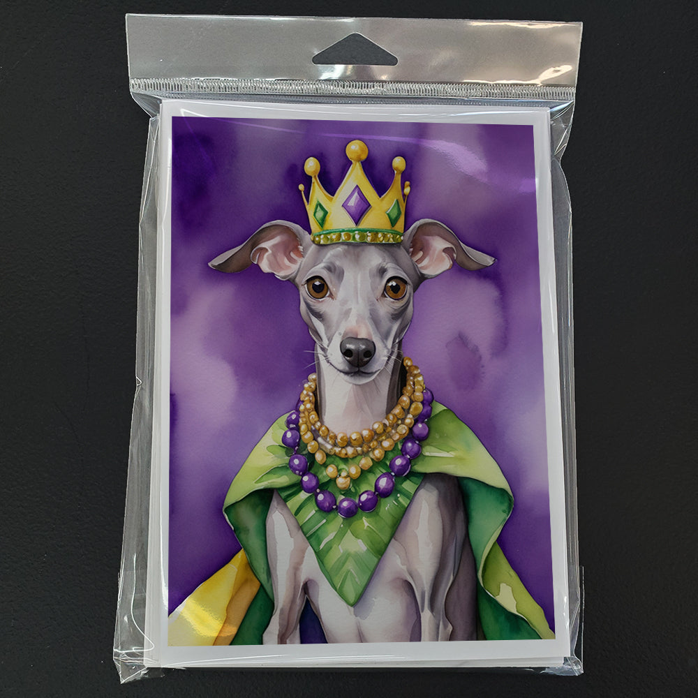 Italian Greyhound King of Mardi Gras Greeting Cards Pack of 8 Blank Cards with Envelopes Whimsical A7 Size 5x7