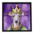 Italian Greyhound King of Mardi Gras Framed Metal Print Bathroom, Kitchen, Office, Home Decor Wall Art Ready to Hang, Square, 8X8