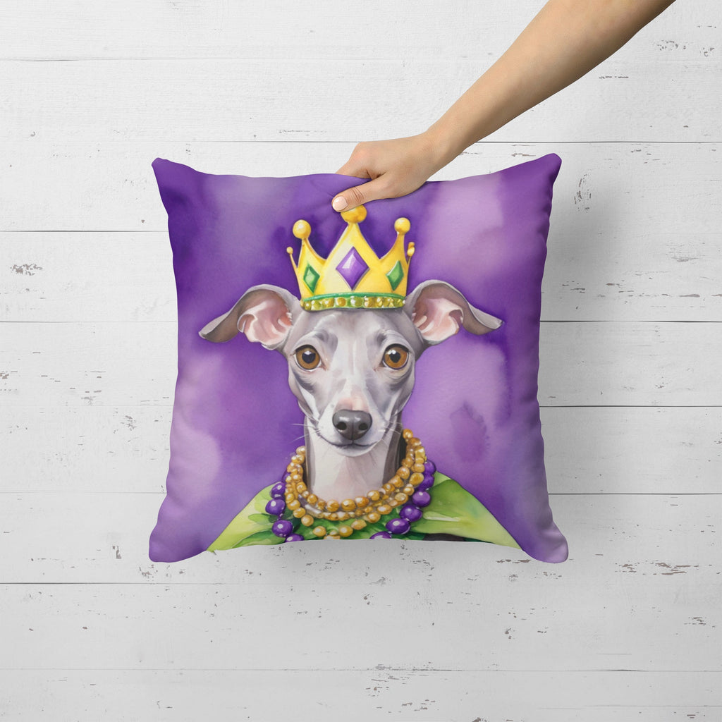 Italian Greyhound King of Mardi Gras Decorative Throw Pillow 18x18 Indoor Outdoor Accent Cushion, Fabric Cover with Insert for Sofa, Bed, Porch & Living Room