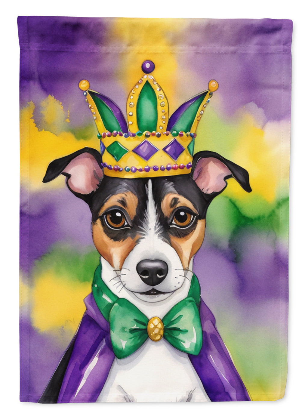 Jack Russell Terrier King of Mardi Gras House Flag 28x40 Porch Sleeve Pole Decorative Outside Yard Banner Artwork Wall Hanging, Polyester